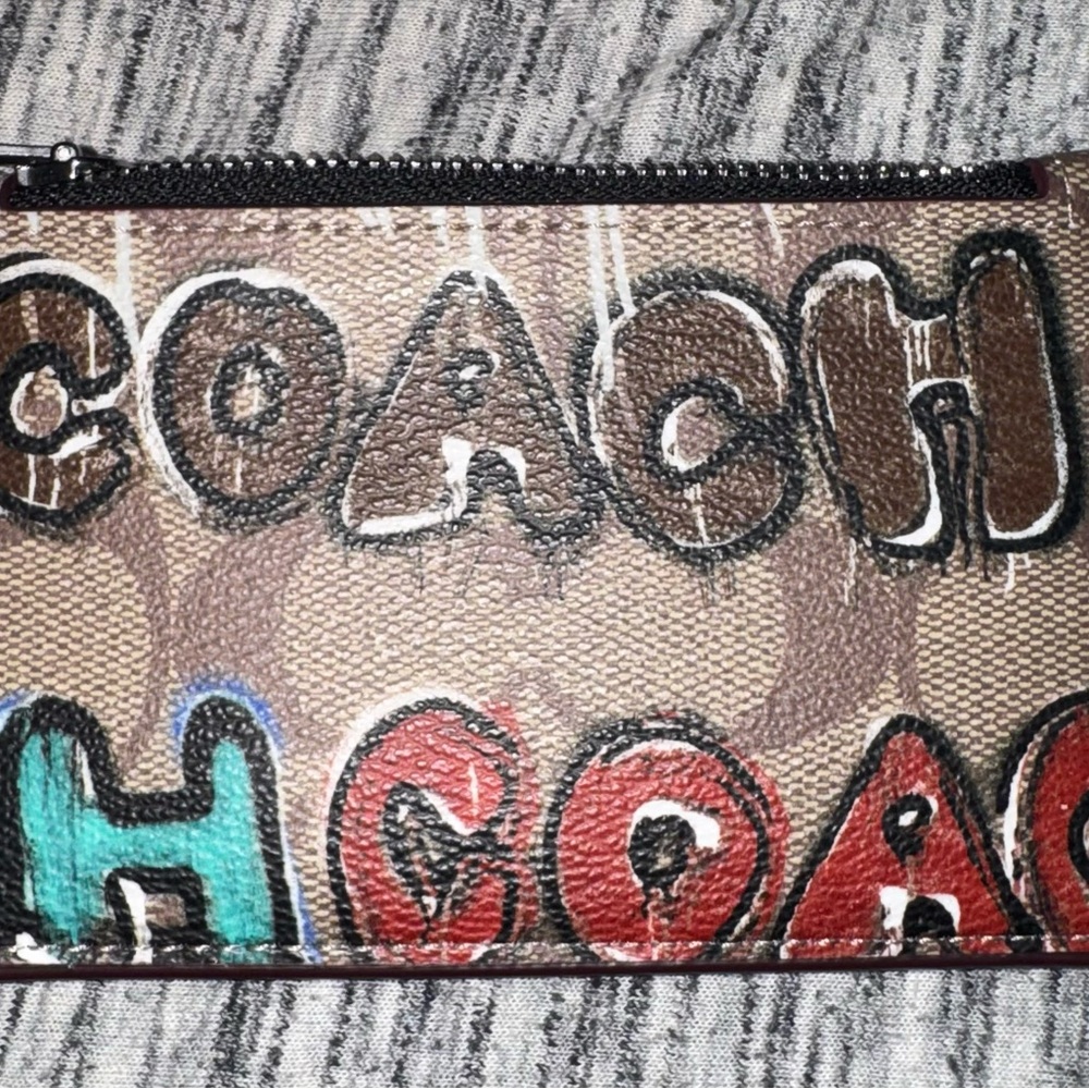 Coach Graphic Card Holder with Black and Brown Accents